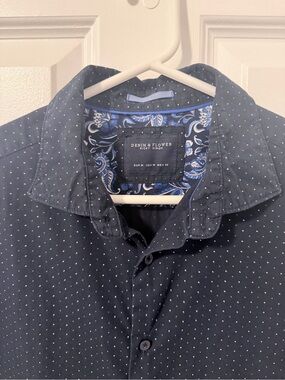 Denim & Flower Navy Shirt with White Micro Dots